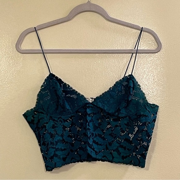 INTIMATELY by FREE PEOPLE NWOT Lace Brami Cropped Bralette in Dark Forest Green - Picture 3 of 8